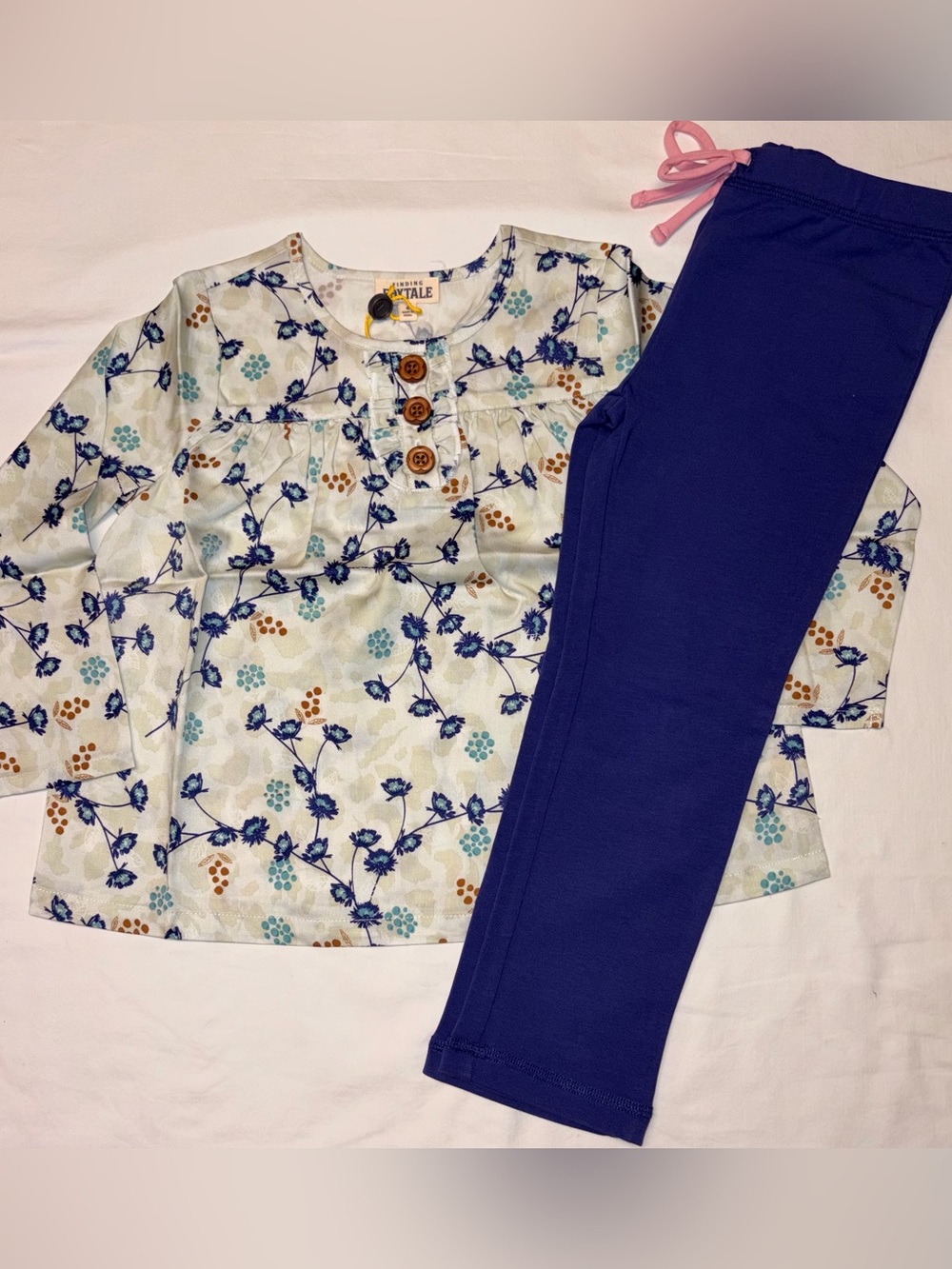 Finding Foxtale Boho Leafy Vines Top & Everyday Leggings Skipper Blue sz 4 NWT